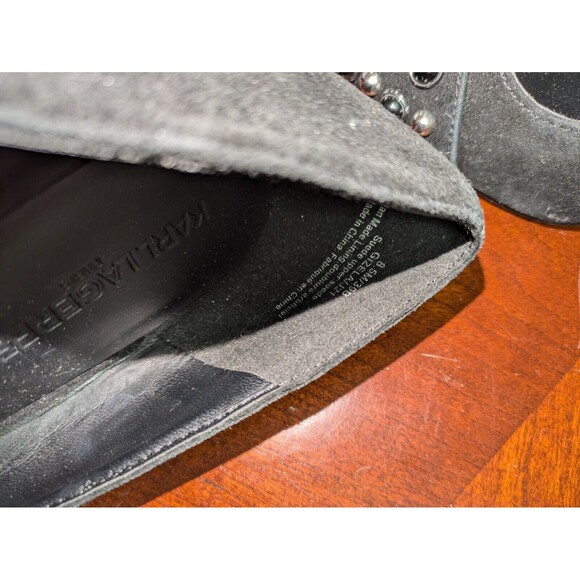 Karl Lagerfeld Paris Black Suede Stiletto Pearl Studded Heels Women Size 8.5 - Picture 7 of 10